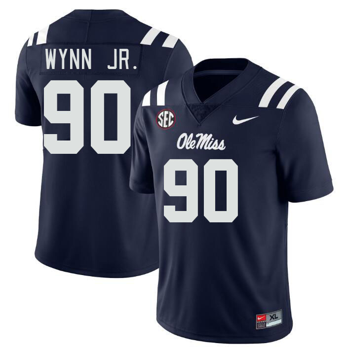 Men #90 Stephon Wynn Jr. Ole Miss Rebels College Football Jerseyes Stitched Sale-Navy